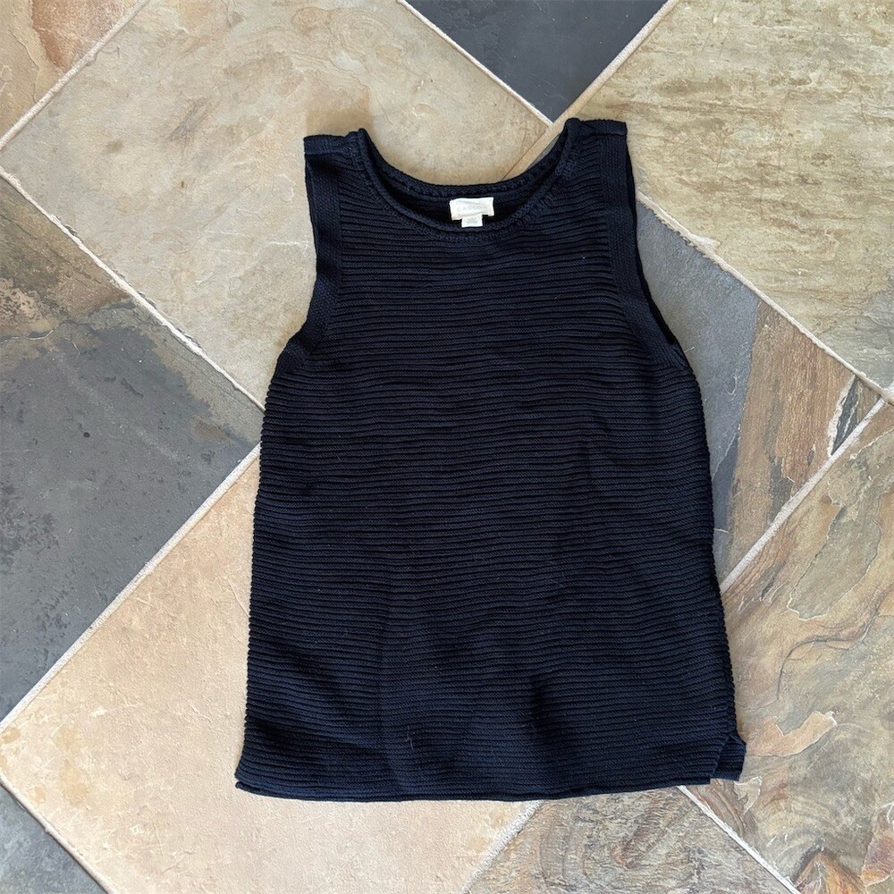 Caslon Tank Top Womens Size S Black Ribbed Knit Sleeveless Scoop Neck